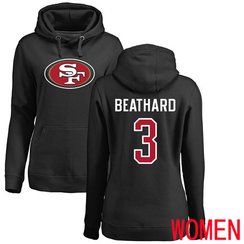 San Francisco 49ers Black Women C. J. Beathard Name and Number Logo 3 Pullover NFL Hoodie Sweatshirts